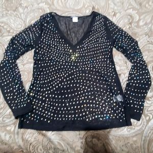 Venus sheer rhinestone top long-sleeved